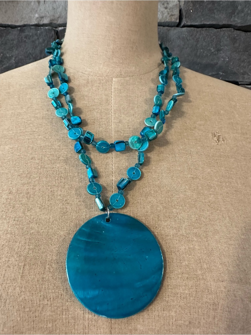 Turquoise Disc Pendant Multi-Strand Necklace - Women Jewelry